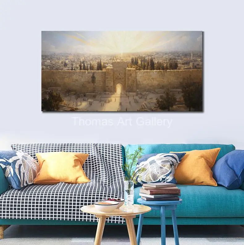 مخصص قماش يطبع جدار صورة القدس المدينة القديمة معبد اللوحة المطبوعة الملصقات المشهد اليهودي الفني غرفة الجلوس ديكور #3