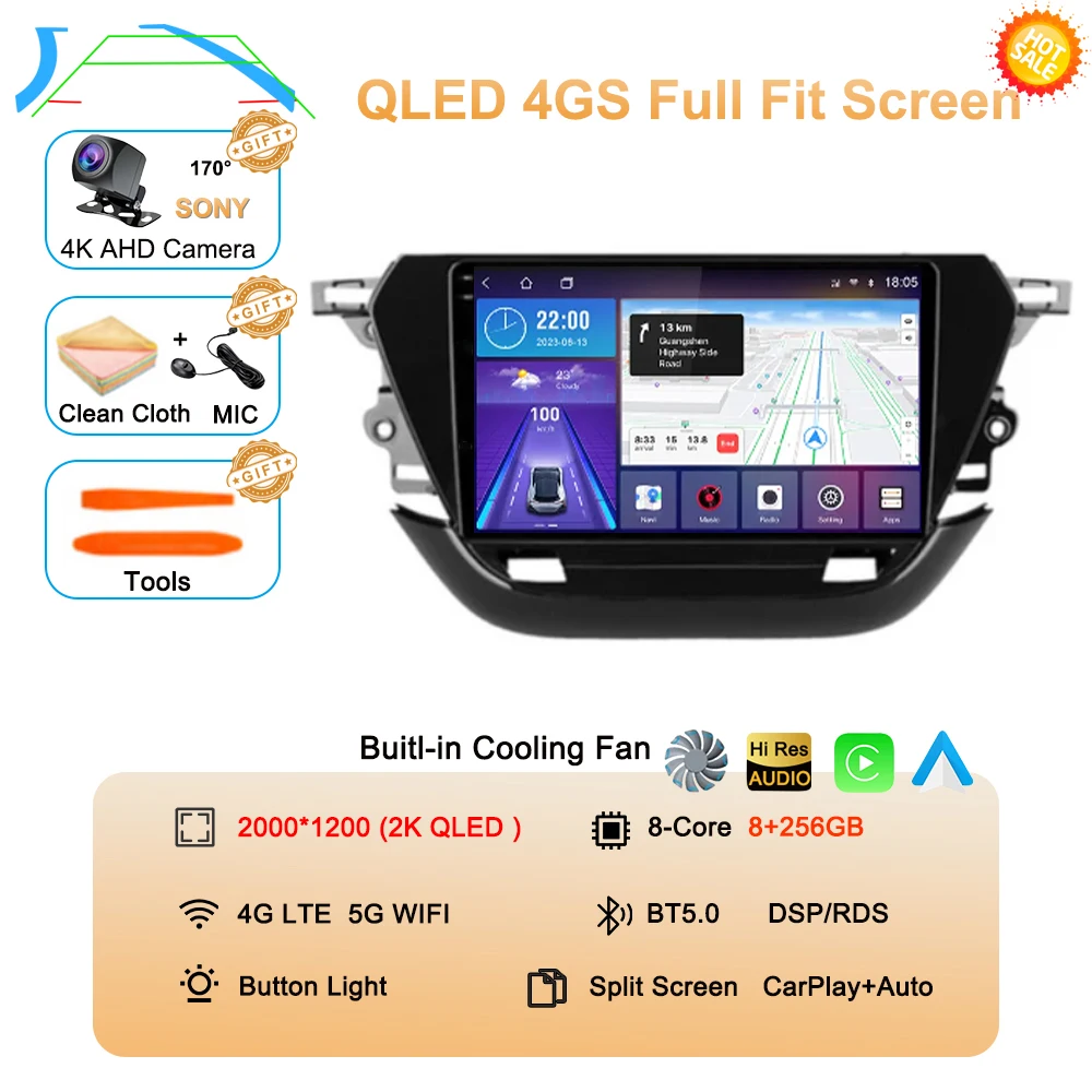 Android 16 autoradio voor Opel Corsa F 2019-2023 touchscreen, autoradio, videospeler, navigatie, GPS, multimedia, BT, Carplay