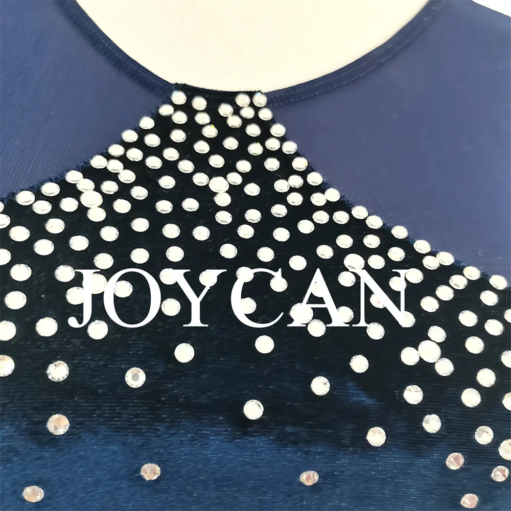 JoyCan Ice Figure Skating Dress Girls Blue Velvet Stretchy Competition Dance Wear Customized