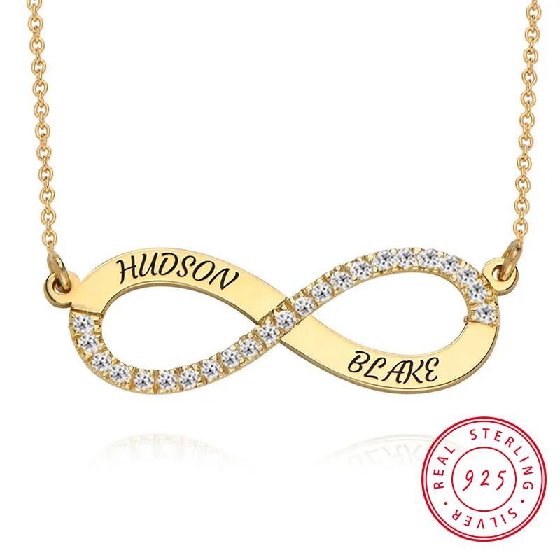 

Customized Multi-Name Necklace in 925 Sterling Silver Infinity Necklace with Zirconia Pendant Engraved Name Necklace Jewelry