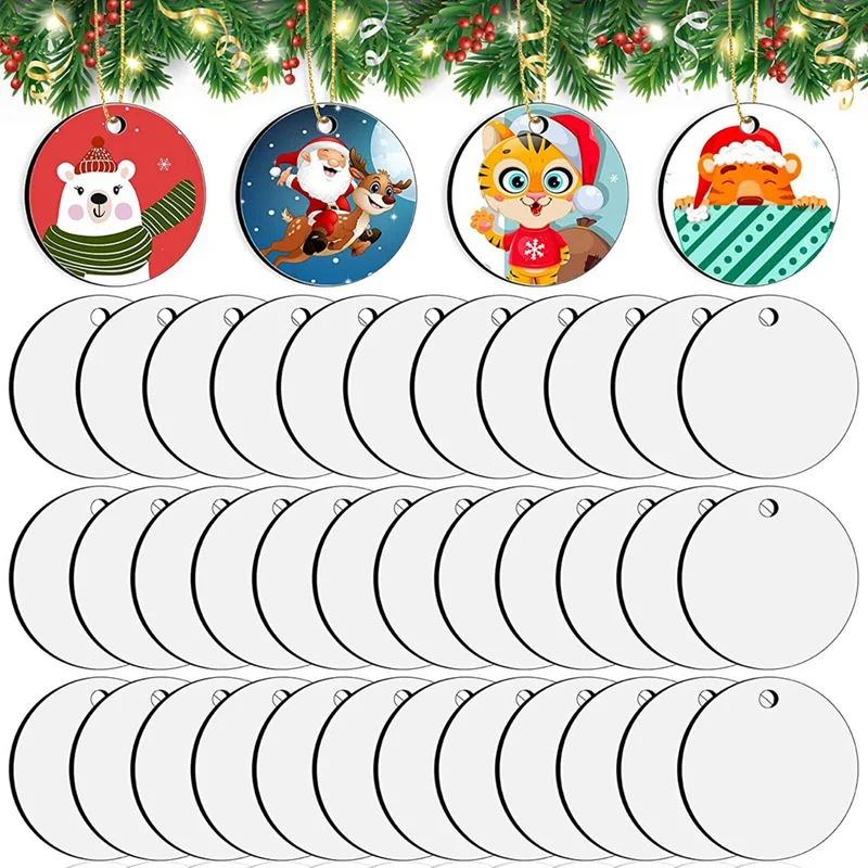 

35 Pieces Round Blank Sublimation Ornaments DIY Handmade Sublimation Blanks For Christmas Tree