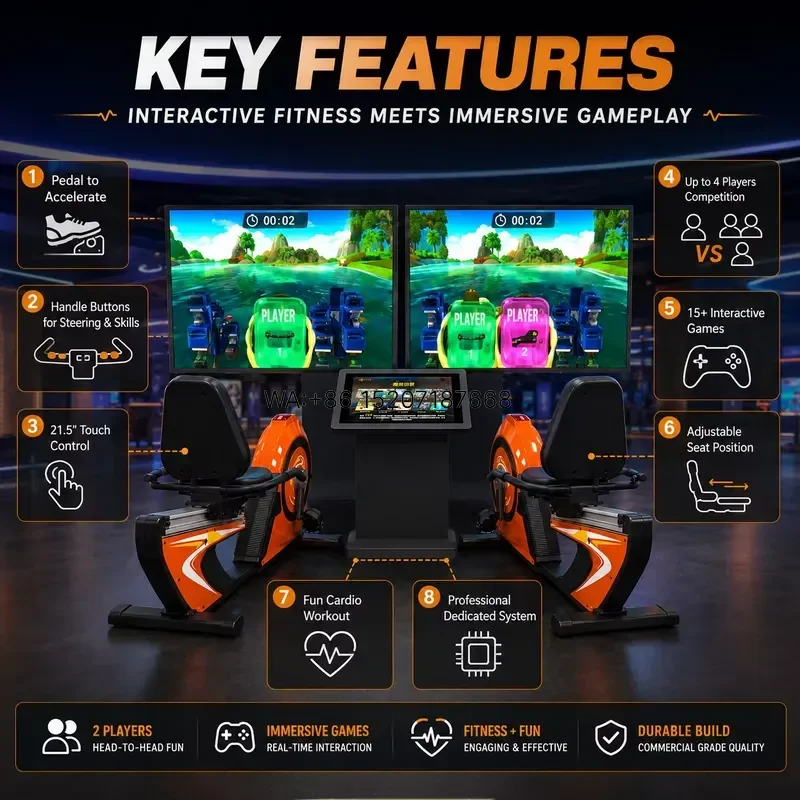 Wmwmnu Interactive Cycling Game Sport Fitness Bike Racing Equipment with 65 Inch Screen for Shopping Mall FEC Sports
