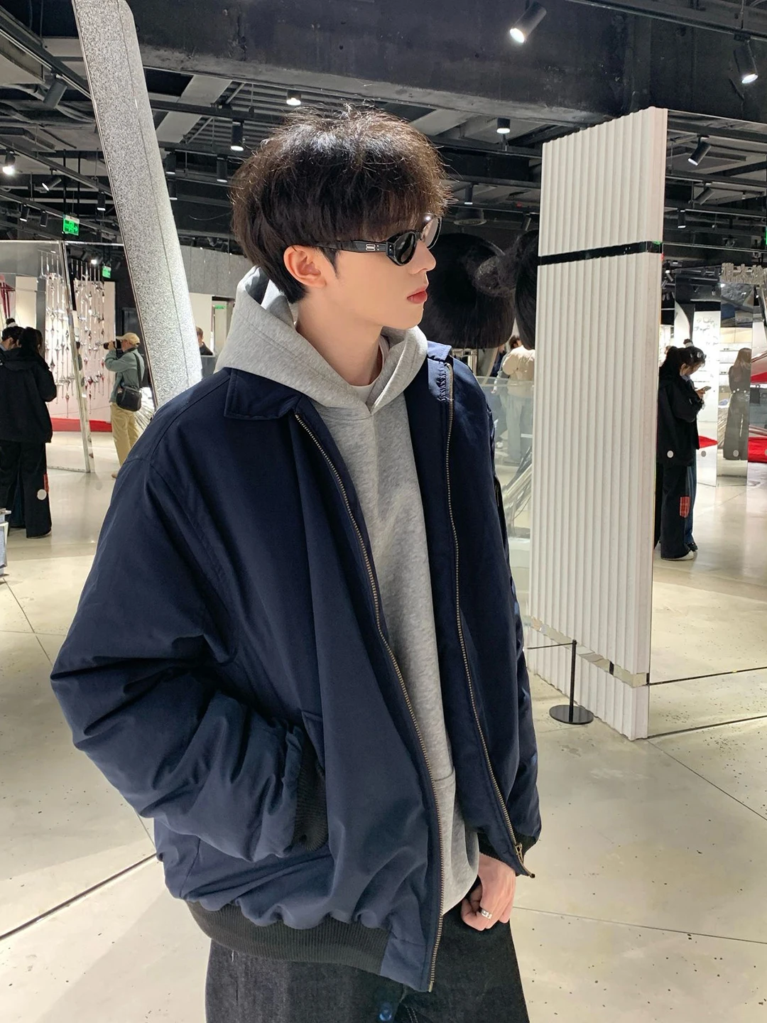 Cleanfit Short MA1 Flight Cotton Jacket Men's Winter Thickened Warm Turn-down Collar Baseball Style Zipper Closure  Color