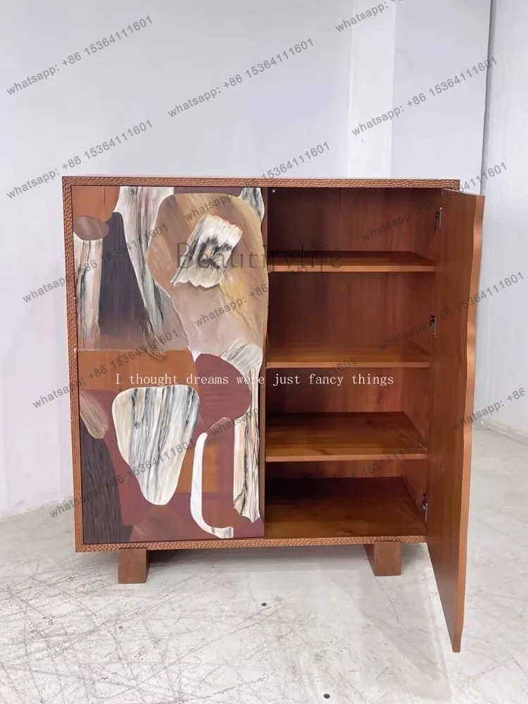 FG  Medieval style painting solid wood dining side cabinet surprise quiet wind art painting storage cabinet home foyer entrance
