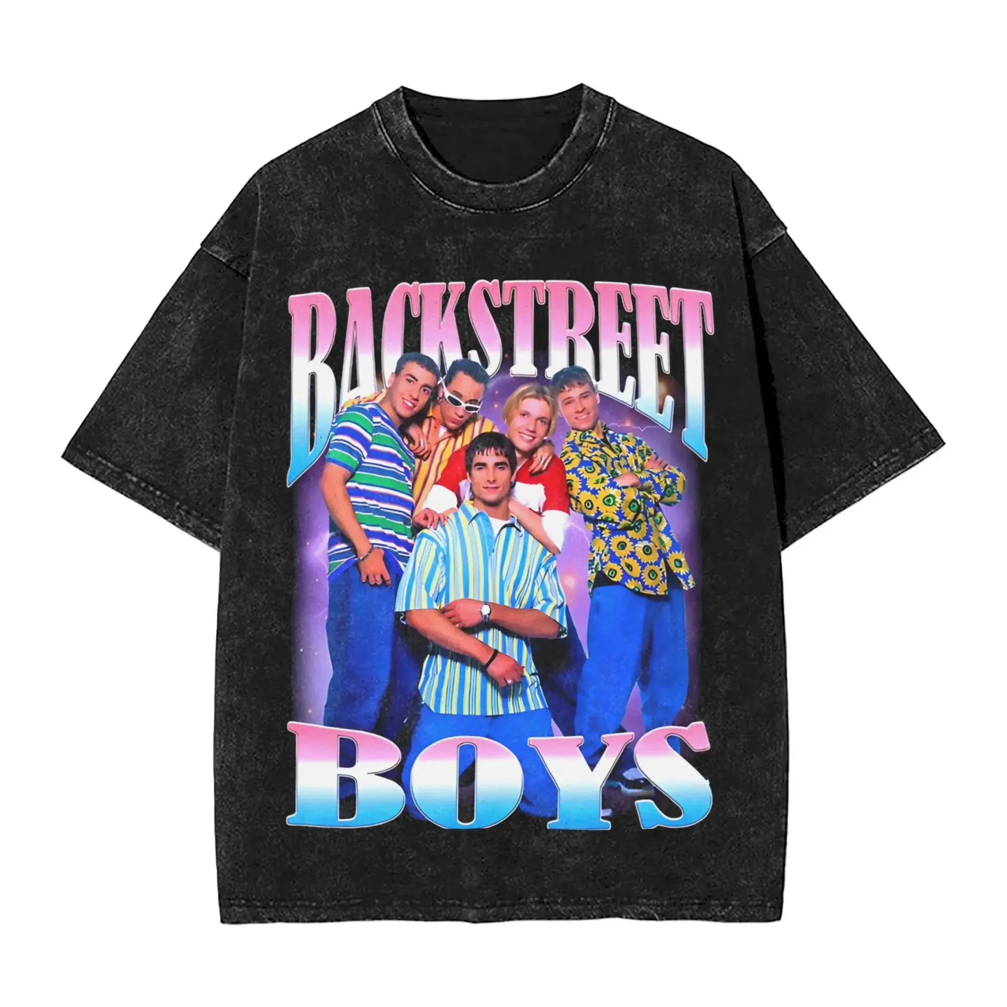 

Unique Backstreet Boys Cartoon Style T-Shirts for Men Round Collar 100% Cotton Washed T Shirt Short Sleeve Tees Adult Clothes