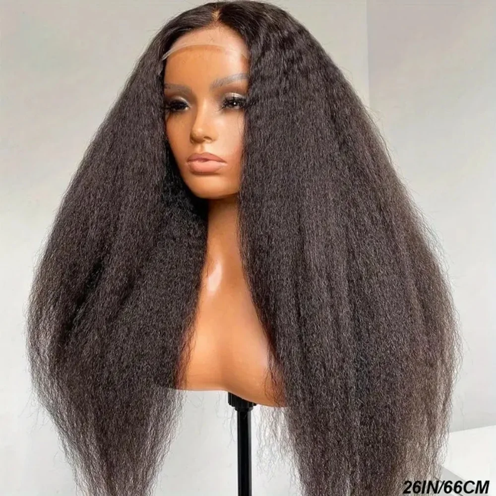 Kinky Straight 13x4 Transparent Lace Front Human Hair Wig Pre Plucked Yaki Brazilian 200% Density Lace Closure Human Hair Wig