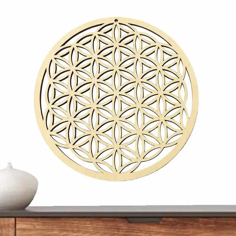 Flower Of Life Wall Art Natural Symbol Wood Round Edge Circles Sacred Geometry Wood Wall Art  Spiritual Home Decor For Yoga