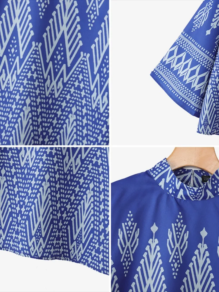 Etniczne bluzki damskie w stylu vintage z nadrukiem, moda wiosenna 2026, stójka, rękawy 3/4 rozszerzane, codzienne topy, odzież damska ZANZEA