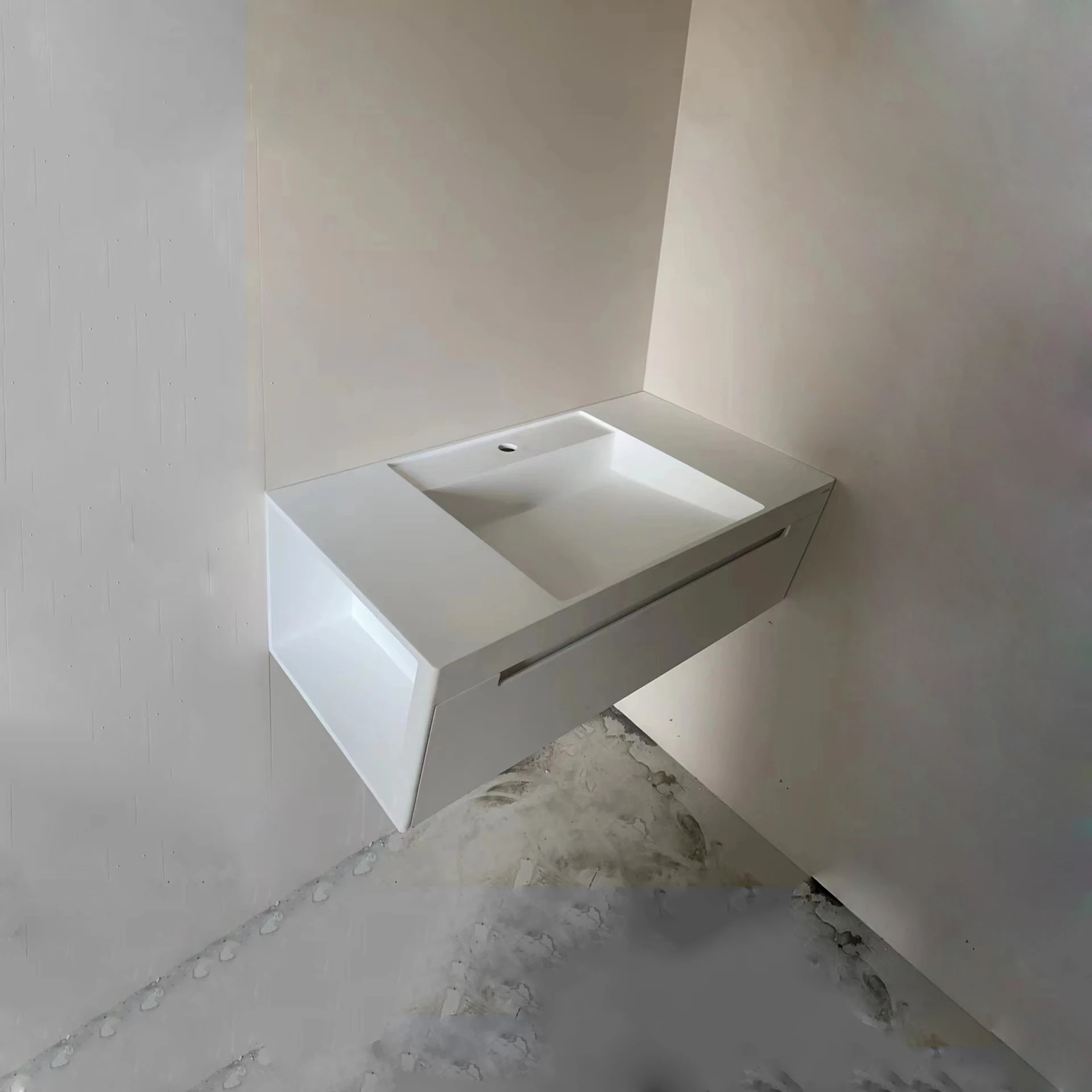 900mm Wall Mounted Basin Solid Surface Stone Hung Sink  With Drawer Left Or Right Opening Cabin Option WD38946