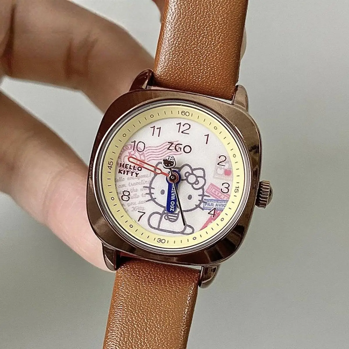 

Sanrio Hello Kittys Kawaii Pointer Watch для девочек, спортивные ретро водонепроницаемые модные новые стильные квадратные студенческие часы с героями мультфильмов, подарок на день рождения