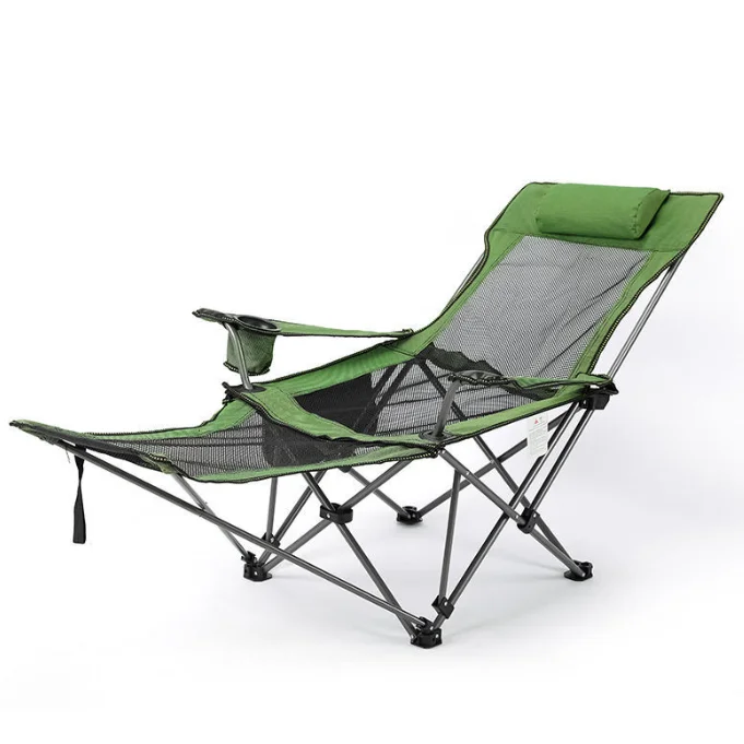 

Outdoor Portable Folding Moon Chair With Headrest Camping Beach Foldable Camping Deck Chair