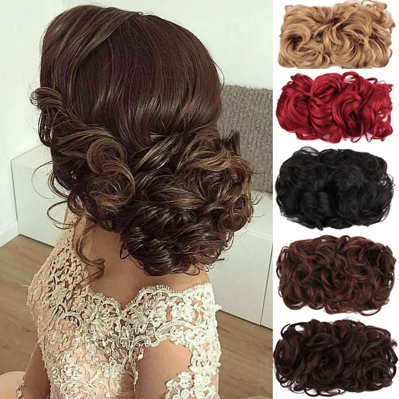 

DIANQI Synthetic Small Steel Comb Bun,Women's Curly Chignon Wigs With Elastic Rubber Band, Bridal Messy Bun for Wedding