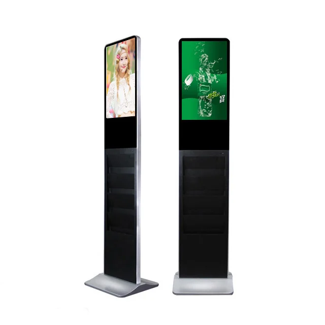 Magazine holder advertising display 21.5 inch Floor standing kiosk android digital signage media player with Brochure Holder