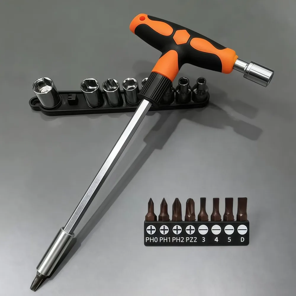 1/4 T-förmiger Sechskant-Steckschlüssel 5-13mm Verchromter Schraubenschlüssel T-förmiger Austauschbarer Bit-Schraubendreher Manuelles Werkzeug Schraubendreher-Bit-Set – Detail 11