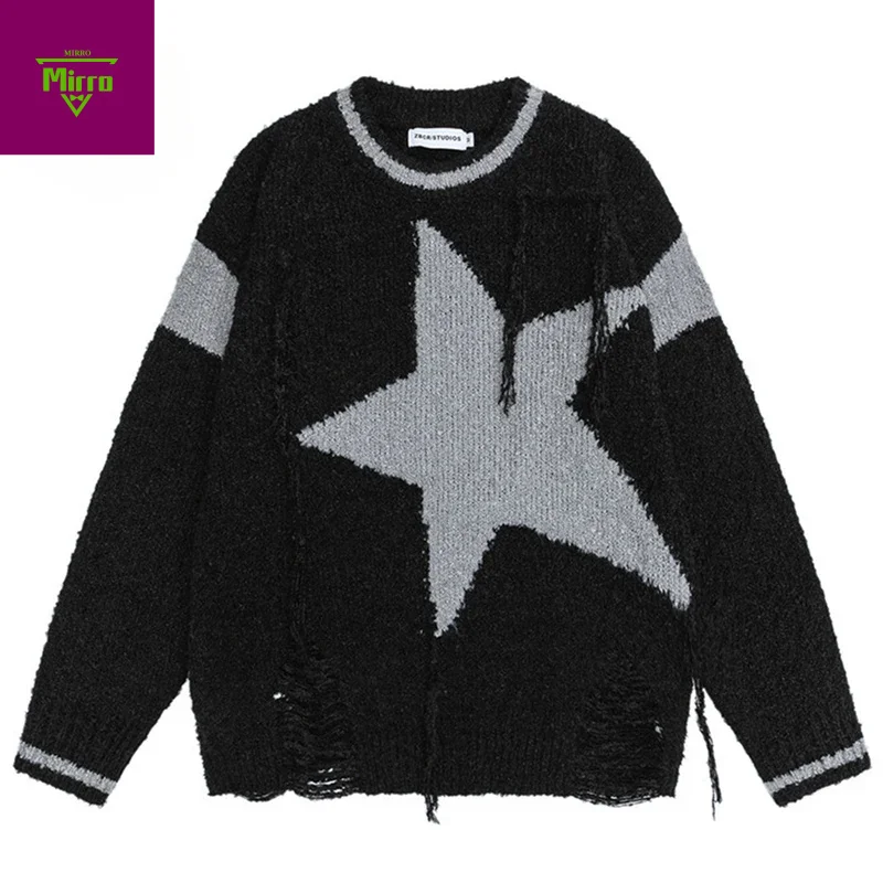 

Star Graphic Sweaters Men Oversized Y2K Sweaters Knitted Jumpers Streetwear Harajuku Hip Hop Sweaters Knitwear