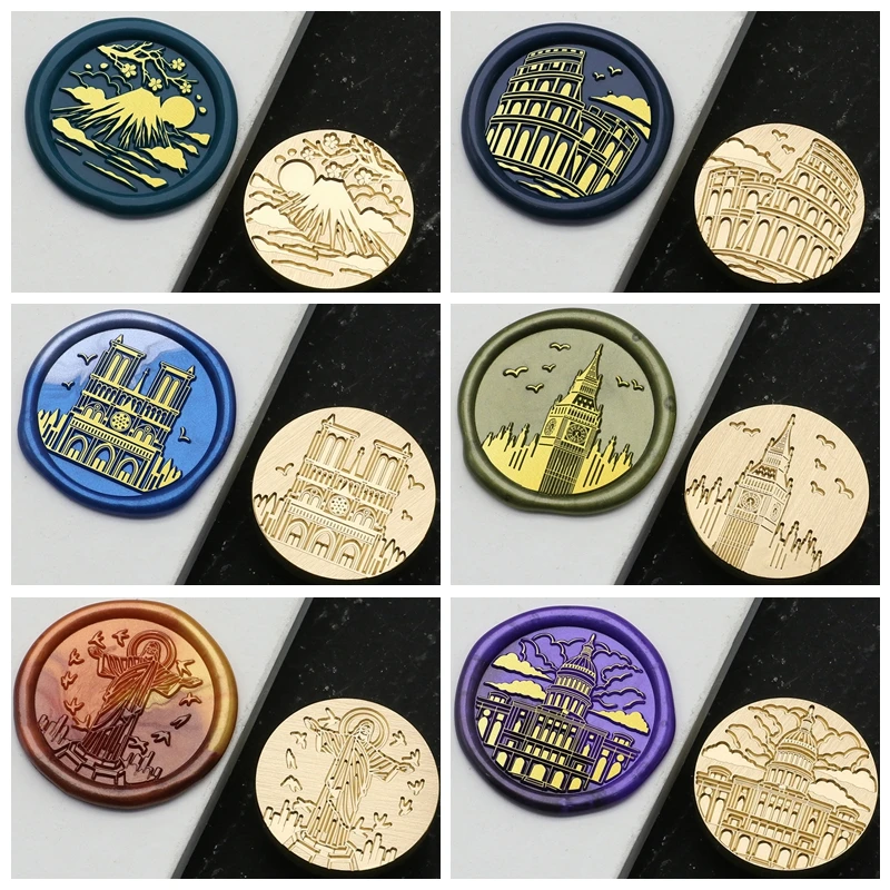 City Landmarks Wax Seal Stamp Vintage 25/30mm Seal Stamp Head DIY Envelope Wedding Invitation Gift Cards Wrap Scrapbooking Decor