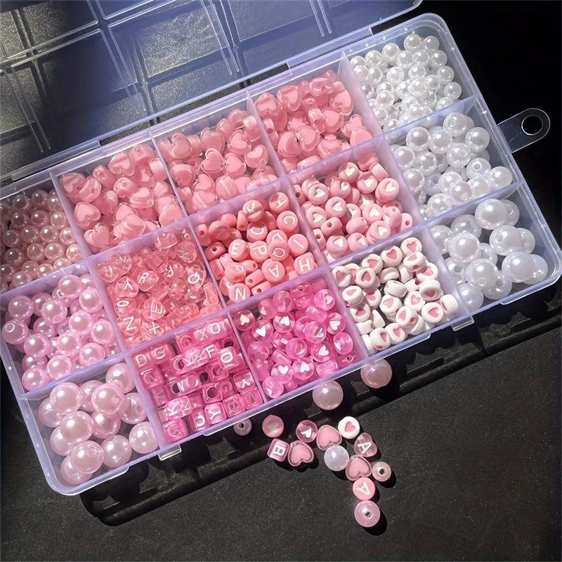 صندوق أبجدي وردي مكون من 10 قطع، خرز أكريليك، مجموعة صنع المجوهرات المصنوعة يدويًا، مجموعات صنع المجوهرات المختلفة بنفسك. #1