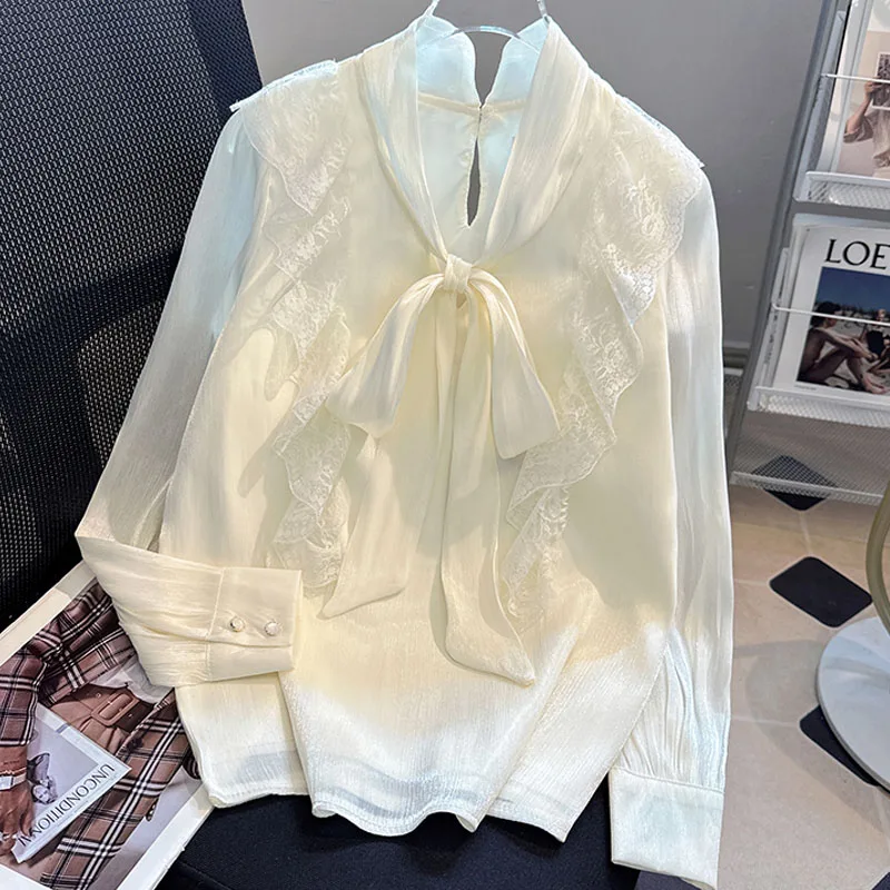 

Women Blouse Shirt New Long Sleeve Bow Collar Elegant Ruffles Blouse Shirt Women Tops Blouses Shirts Blusas Para Mujer 2025 Q558