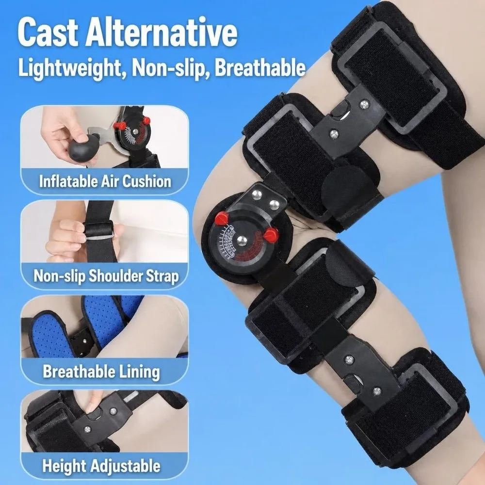 Adjustable Knee Leg Brace Protector Breathable with Polycentric Hinges Hinged Leg Support with Button Lock Stable Knee Support