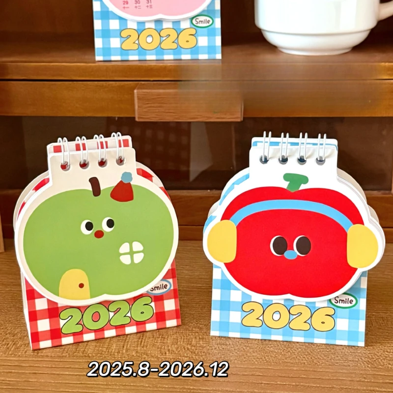 

2026 Apple Theme Mini Desk Calendar Cute Student Study Planner Small Date Schedule Organizer Table Decor for Student Office Home