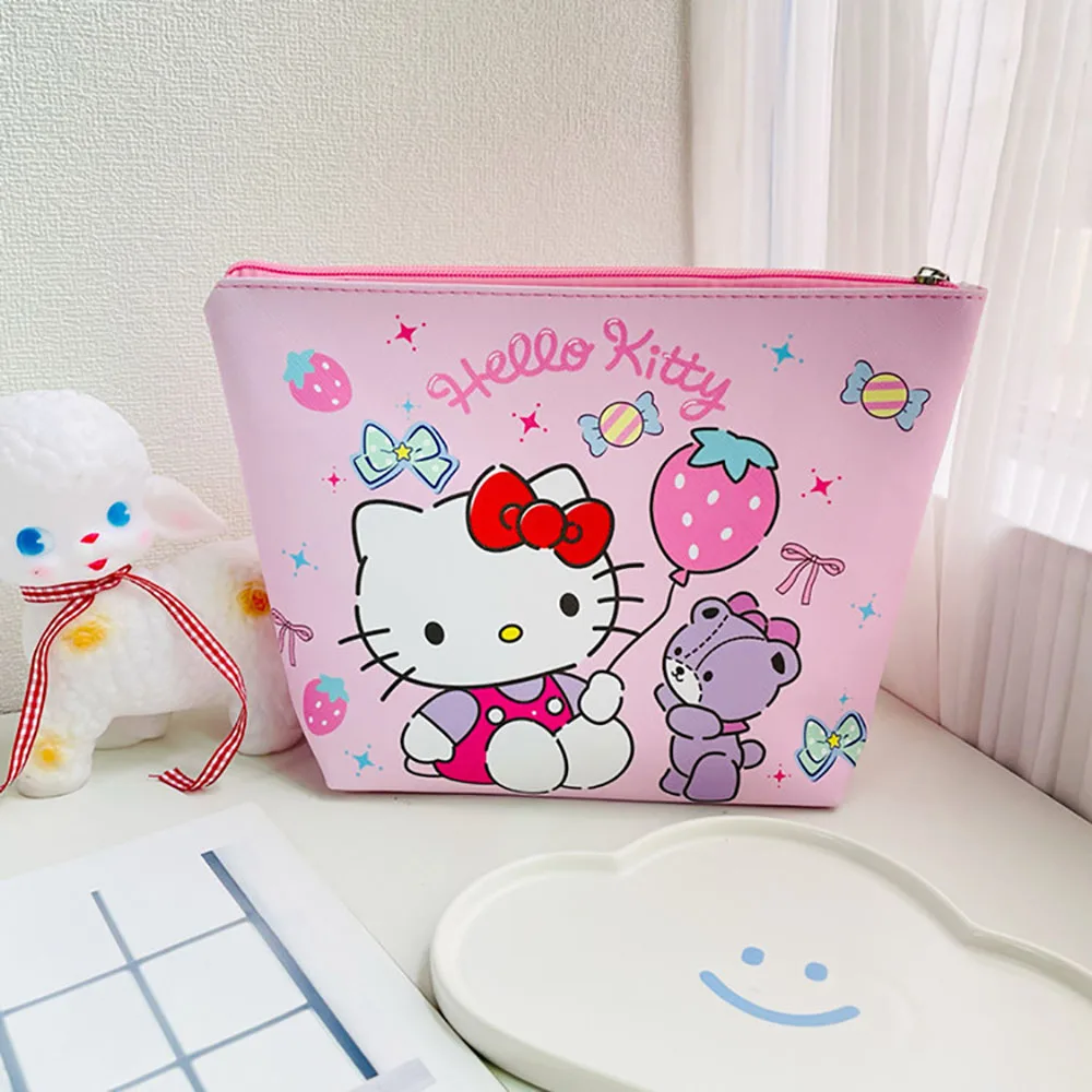 Sanrio Pu Cosmetic Bags Cute Cartoon Handbags Large Capacity Clutch Storage Bags Waterproof Portable Tote Kawaii Purse Backpacks