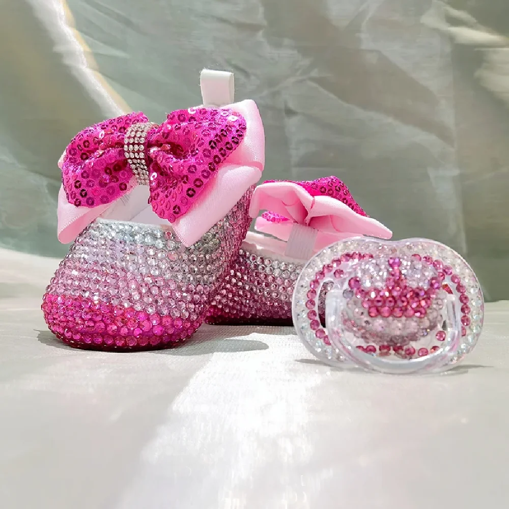 Dollbling Newborn Gift Set Luxury Rainbow Baby Shoes Headband Pacifier  Pink Lolita Crown Diamond Jewels Layette Sparkly Ballet