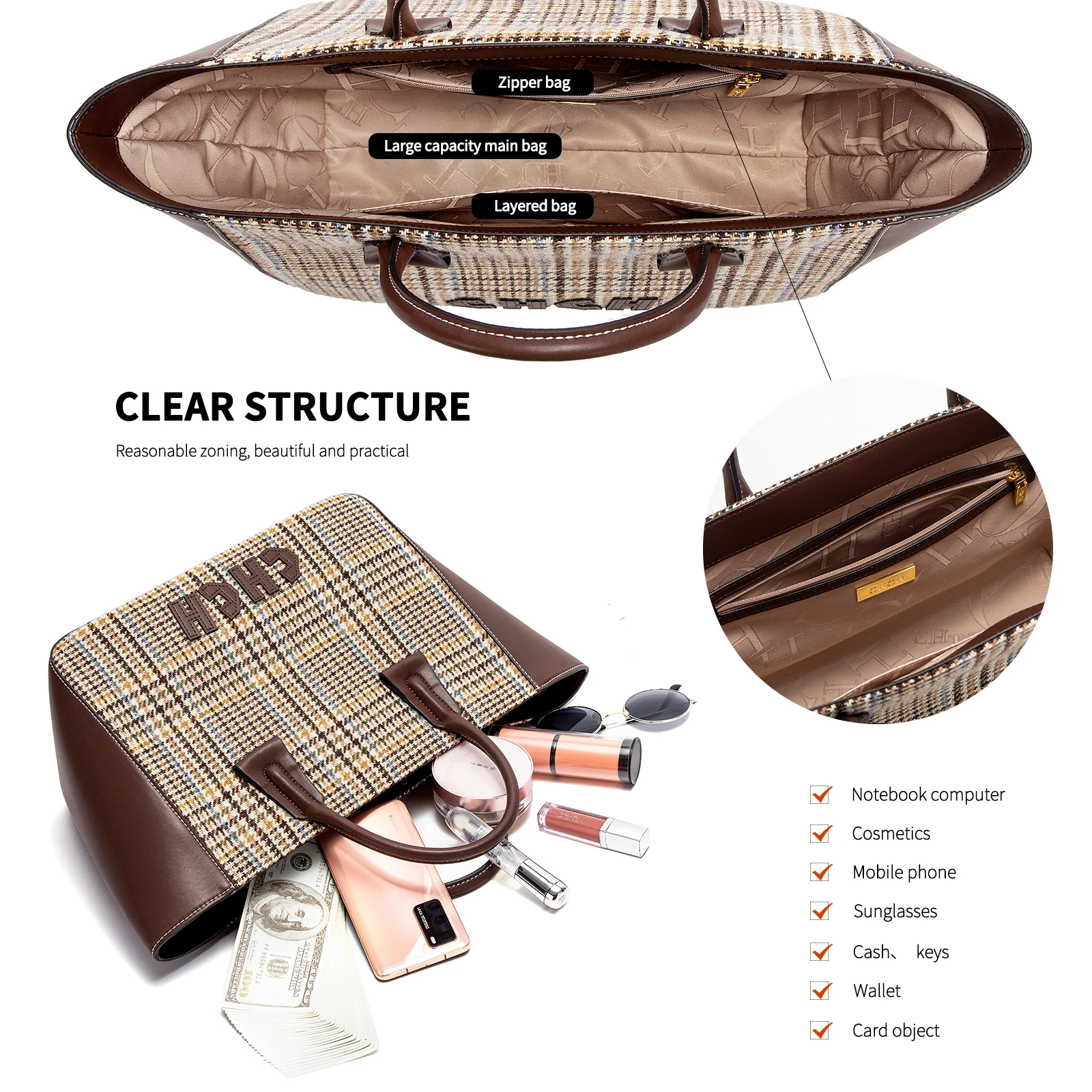 Stripe Printing Design Fashion Simple Women\'s Handbag Classic Style Exquisite Retro Versatile Large Capacity