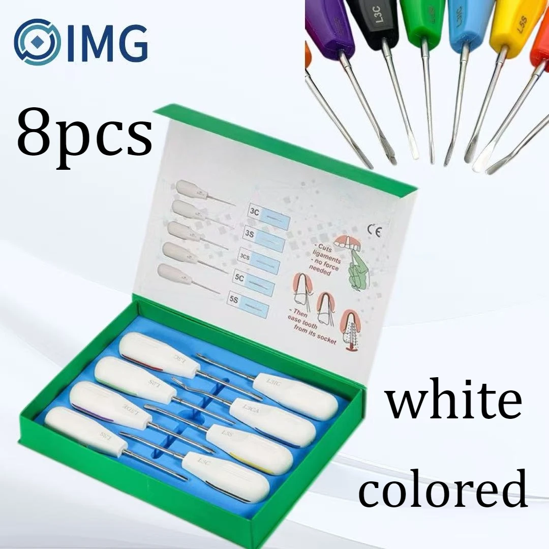 

8pcs/set Dental Luxating Lift Elevators Curved Root Extracting Dentistry Surgical Screwdriver white Colourful Plastic Handle