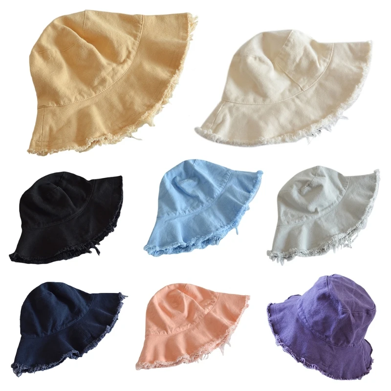 

Women Men Vintage Distressed Frayed Washed Bucket Hat Wide Brim for Sun for Protection Solid Color Outdoor Casual Foldable