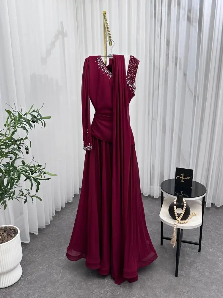 Jirocum Luxury Burgundy Crystal Prom Dresses One-Shoulder Chiffon A-Line Gown for Gala Evening Dresses Saudi Arabia 2026