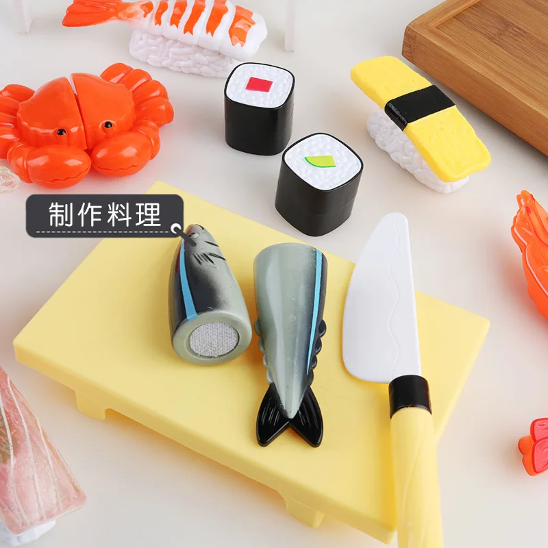 Children Girls Play House Sushi Cutting Music Toys Simulation Sushi Seafood Food Scene Kitchen Cutting Toys Kids Birthday Gifts