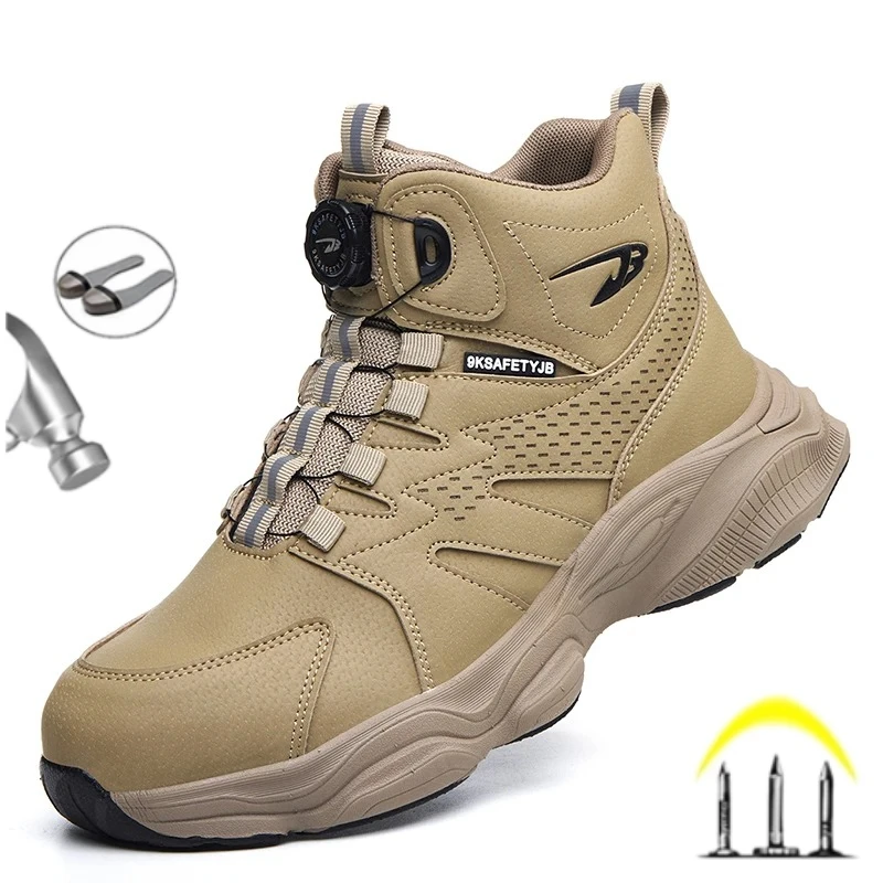 

High-quality Safety Shoes Men Steel Wire Rotary Buckle Work Sneakers Indestructible Boots Anti-smash Anti-puncture Male Footwear