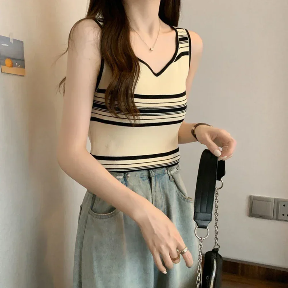 نزهة عادية الاستخدام اليومي محبوك مخطط بروتيل السيدات الصيف أزياء السيدات محبوك بروتيل الملابس العادية طول