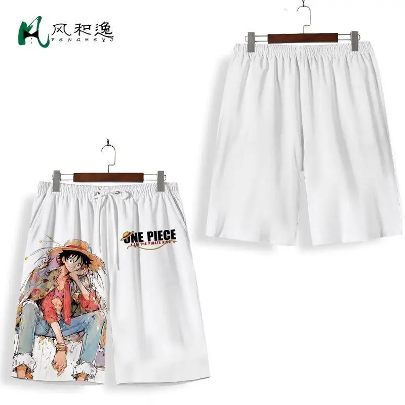 One Piece Shorts Mid Length Beach Lightweight Quick Dry Men Summer Beach Cartoon Print Anime Style Plus Size Water Friendly Cute
