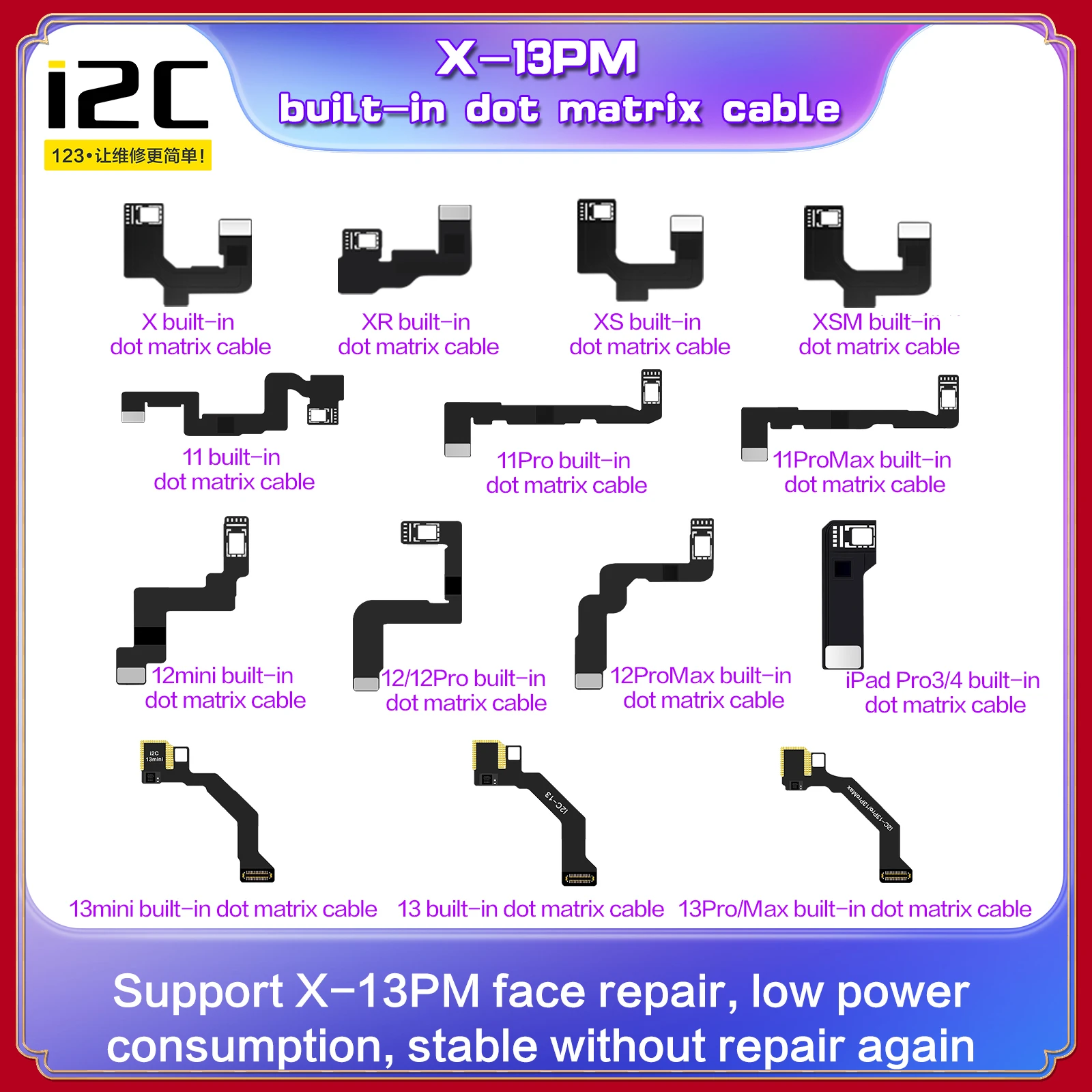 

I2C iPhone X-13PM Built-in Dot Matrix Flex Cable Face ID Repair Tag FPC Apply to MC14 Dot and I6S Smart Programmer Repair Device