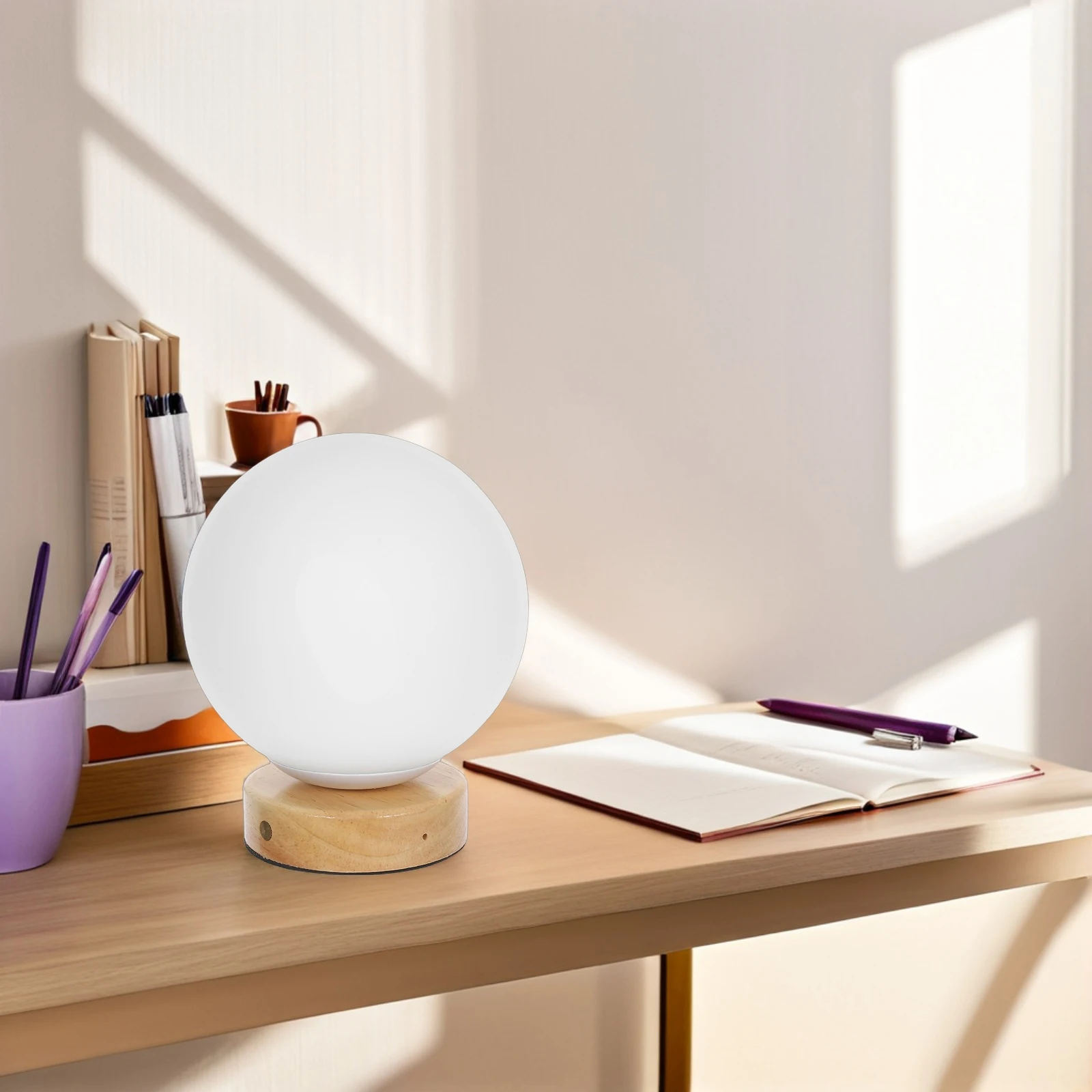 

Touch Control LED Night Light Ball Shape Warm Color USB Desk Lamp Bedroom Decor Simple Style Glass Material Single Color