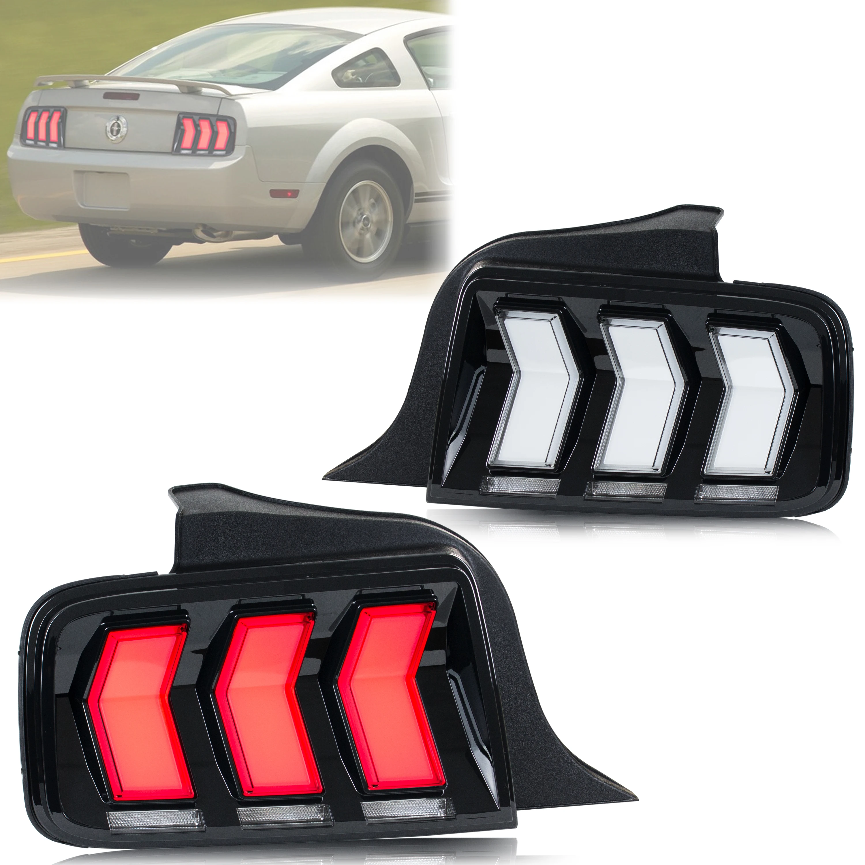 LED Tail Lights for Ford Mustang S-197 2005-2009 Dynamic Animation Sequential Turn Signal Rear Lamps