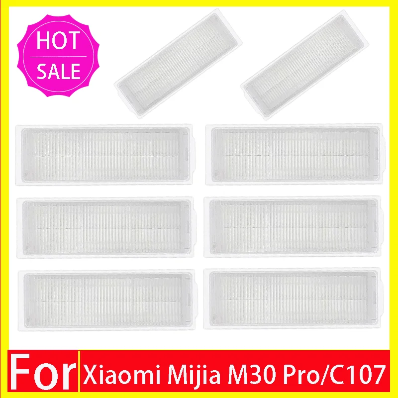 Accessoires voor de Xiaomi Mijia M30 Pro C107: vervangende borstel, zijborstel, HEPA-filter, dweilpad, stofzak, dweilhouder en reserveonderdelen.