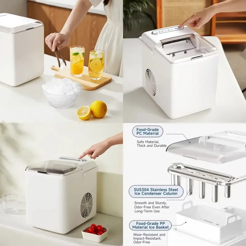 100-220V Desktop Electric Ice Maker 12kg Large Capacity with Water Shortage and Ice Filling Function