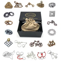 Set of 20PCS Metal Puzzle Mind Magic Brain Teasers Magic Ring Lock Puzzles Game Box Gift