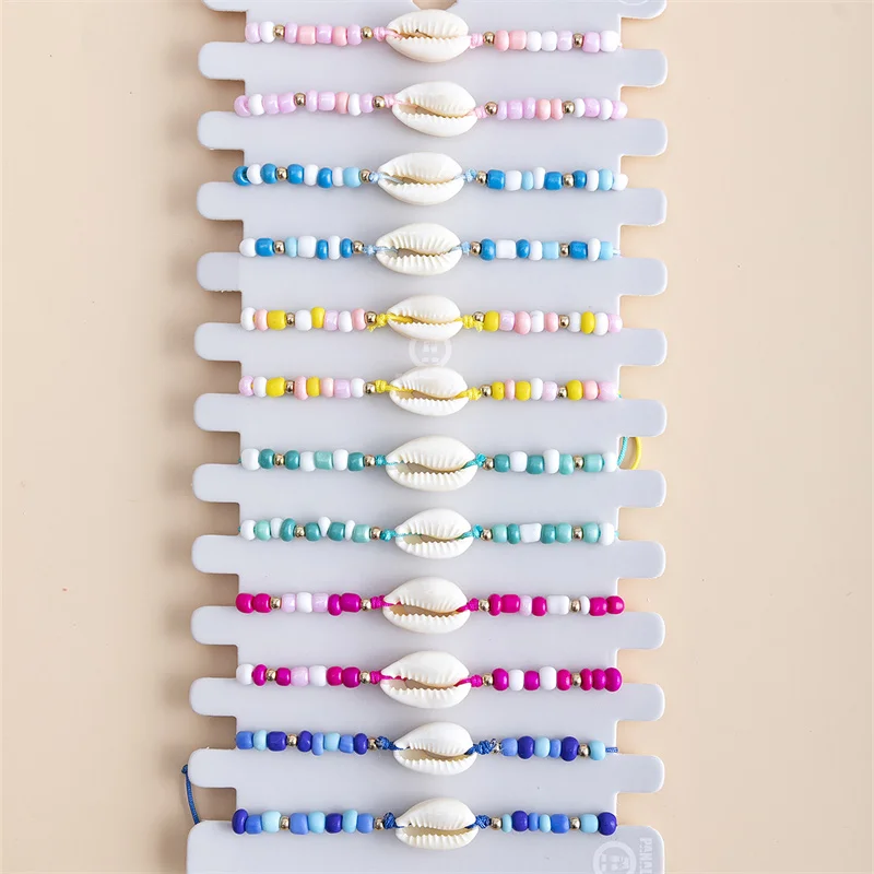 12 pcs/set Shell String Rope Adjustable Braided Bracelets Set Colorful Beads Chain Charm Bracelet Jewelry Gifts