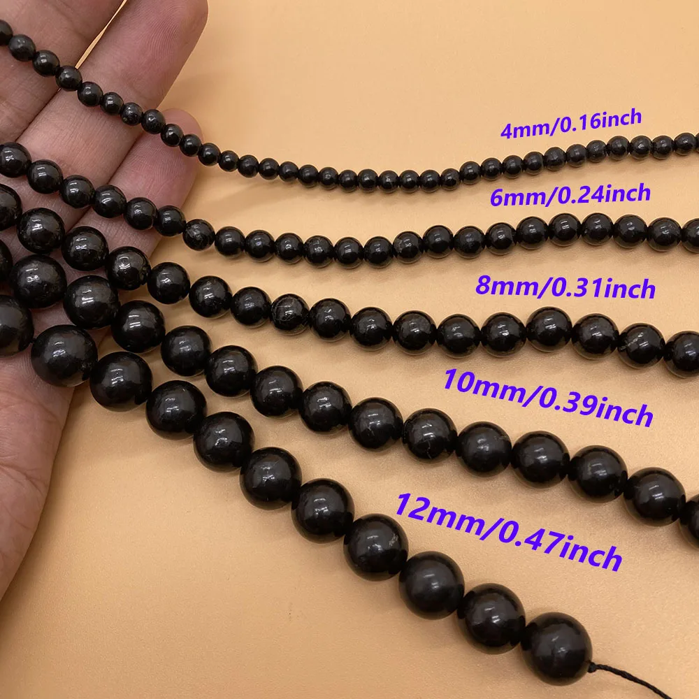 4–12 mm schwarzer russischer Schungit-Rundstein, Schungit-Energie-Edelstein zum Reinigen, DIY, für Männer und Frauen, Chakra-Geschenk – Detail 2