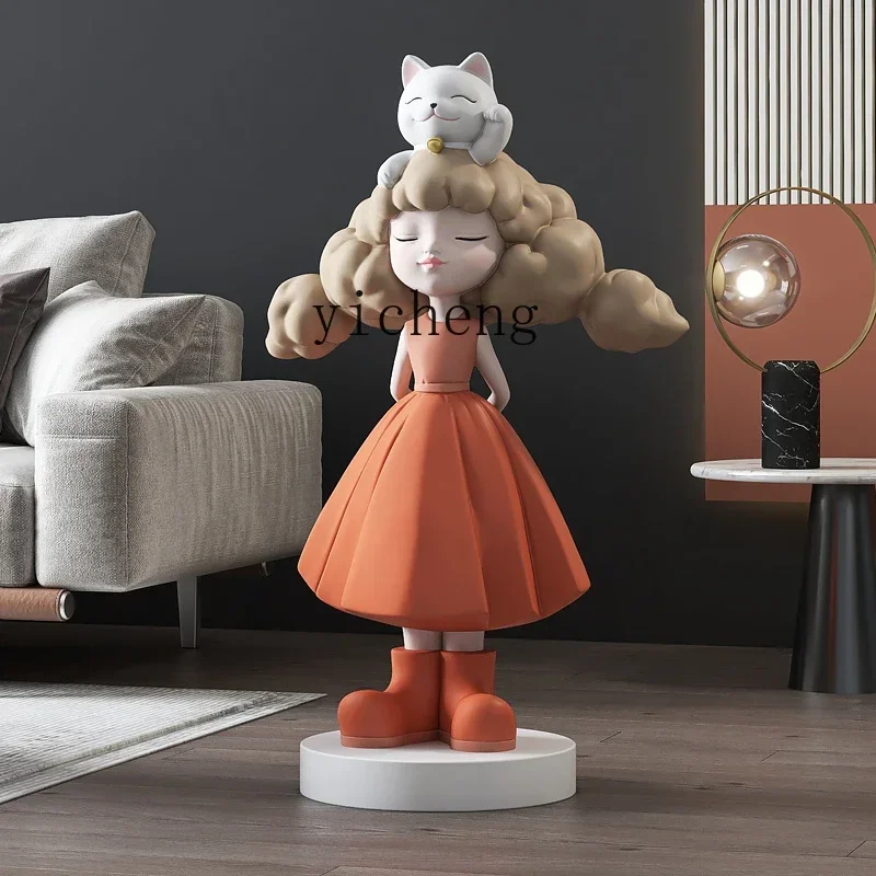 

XL creative lucky cat girl living room welcome large floor ornament home accessories TV cabinet