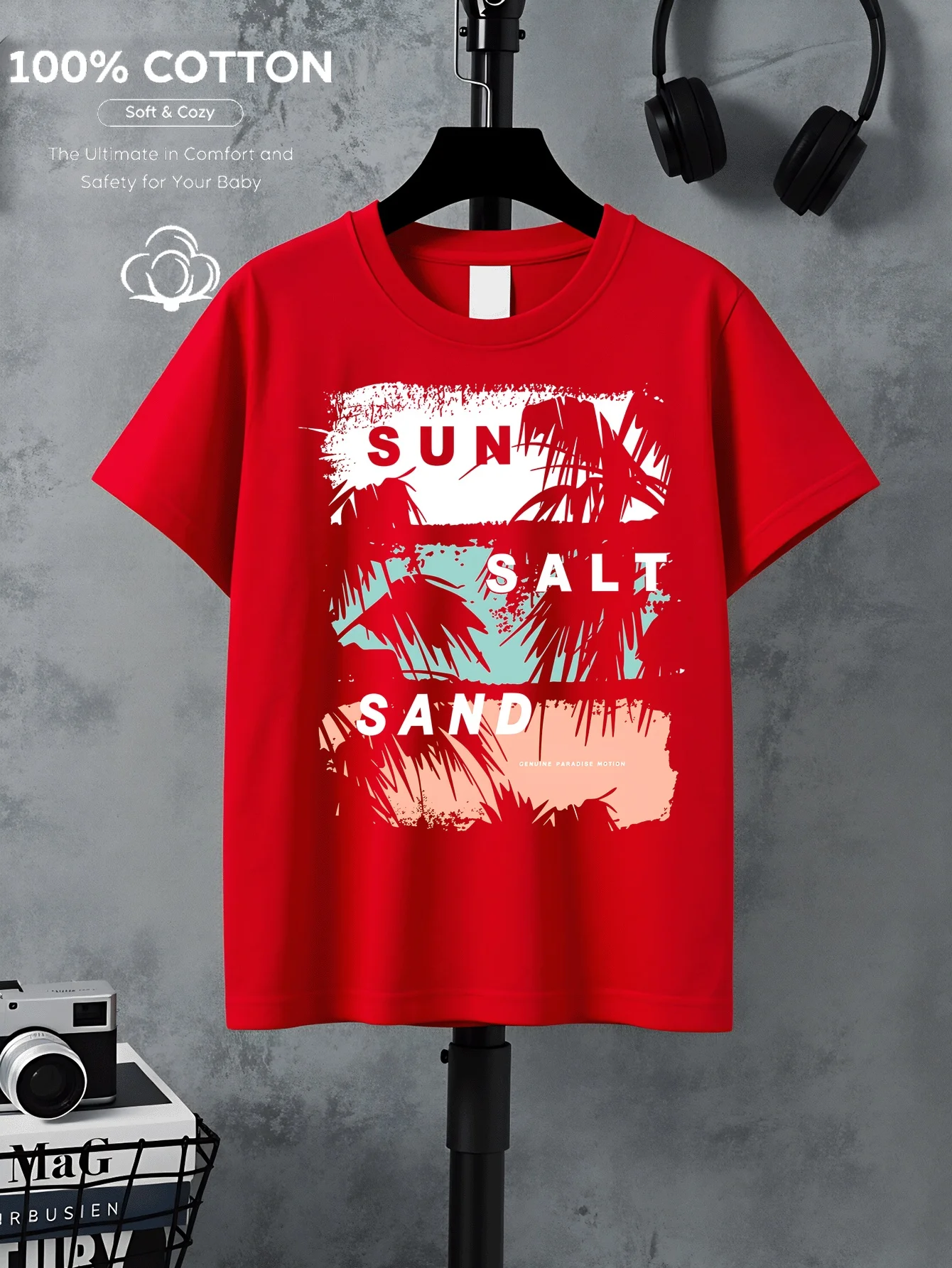 Sun Salt Sand Palm Tree Tattoo Pattern Short Sleeve Casual Wear Daily Versatile Male and Female Holiday Gift Preferred