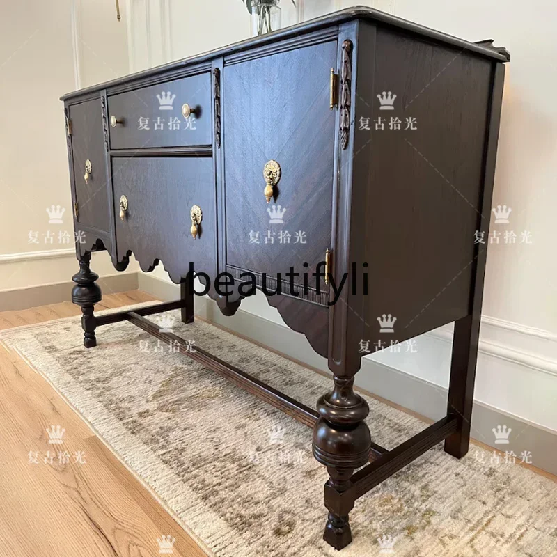

xz1French retro solid wood dining side cabinet entrance door entrance storage cabinet American carved locker