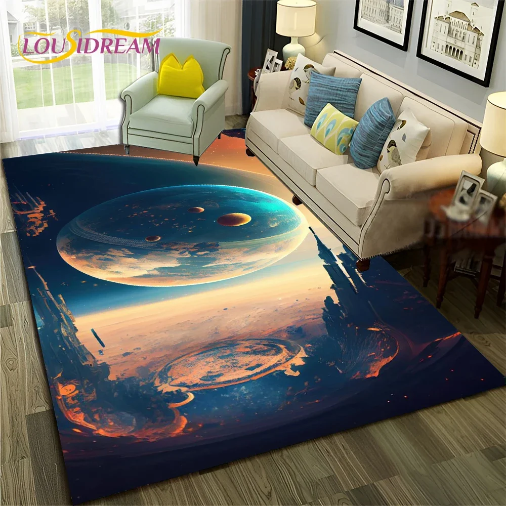 Alfombra espacial del universo 3D de galaxia, planeta, estrella, para el hogar, sala de estar, dormitorio, sofá, decoración de felpudo, alfombra antideslizante para área infantil