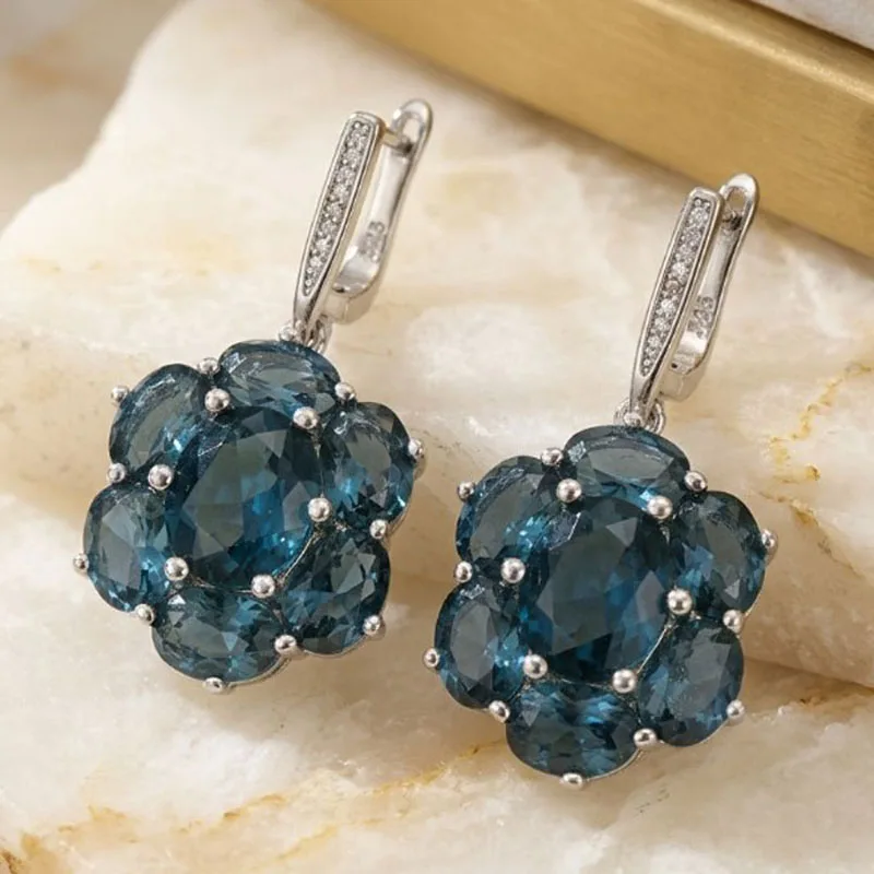 

Buy 5 Get 1 Free 38x17mm SheCrown London Blue Topaz Pink Kunzite Violet Tanzanite For Sister Silver Earrings