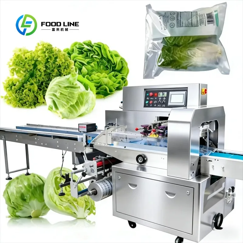 Customized High Speed Freshly Picked Pillow Packing Machine Fresh Vegetable and Fruit Lettuce Fresh Chicken Wrapping Machine