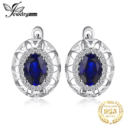 JewelryPalace 타원형 컷 여성을위한 블루 사파이어 925 스털링 실버 후프 귀걸이 제작 패션 진술 보석 쥬얼리