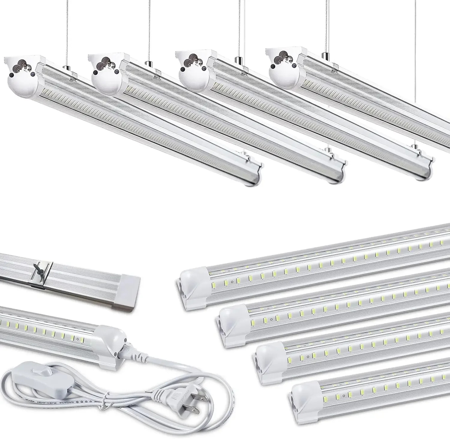 LED Shop Light Garage Light,100W 6000K White Light 15000LM Super Bright,Hanging/Surface Mount,Linkable T8 LED Tube Lights for Ga